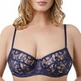 thumbnail image 1 of Underwire Sheer Lace Bra Plus Size Lingerie Comfort Fit 32 34 36 38 40 42 B C D E F G H I ( 40D, Navy), 1 of 3