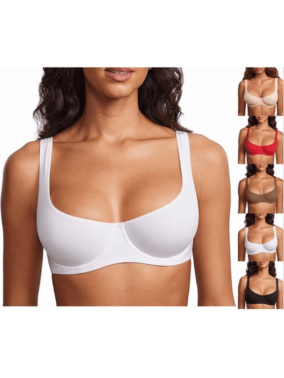 Underwire Support Seamless Bra, Smooth Unlined Demi Cup Push Up Bra for Women, with Adjustable Straps (White,40C)