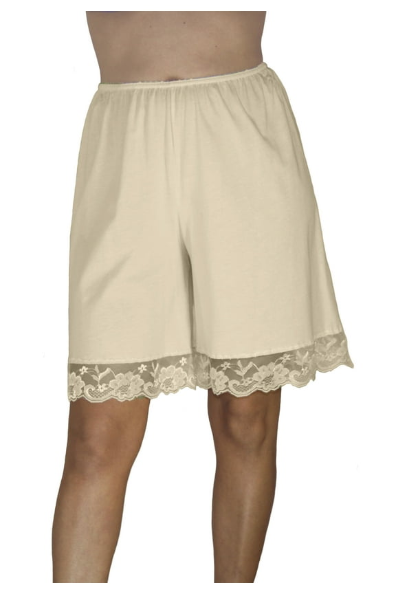 Women's Lace Trimmed Cotton Knit Pettipants, Beige, 3X-Large