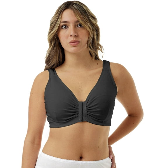 Underworks Black Double Mastectomy Bra with Molded Pad Prosthesis Inserts - Cotton Adjustable Sleep and Leisure Bra - Padded Shoulders Black 52-54 B/C/D