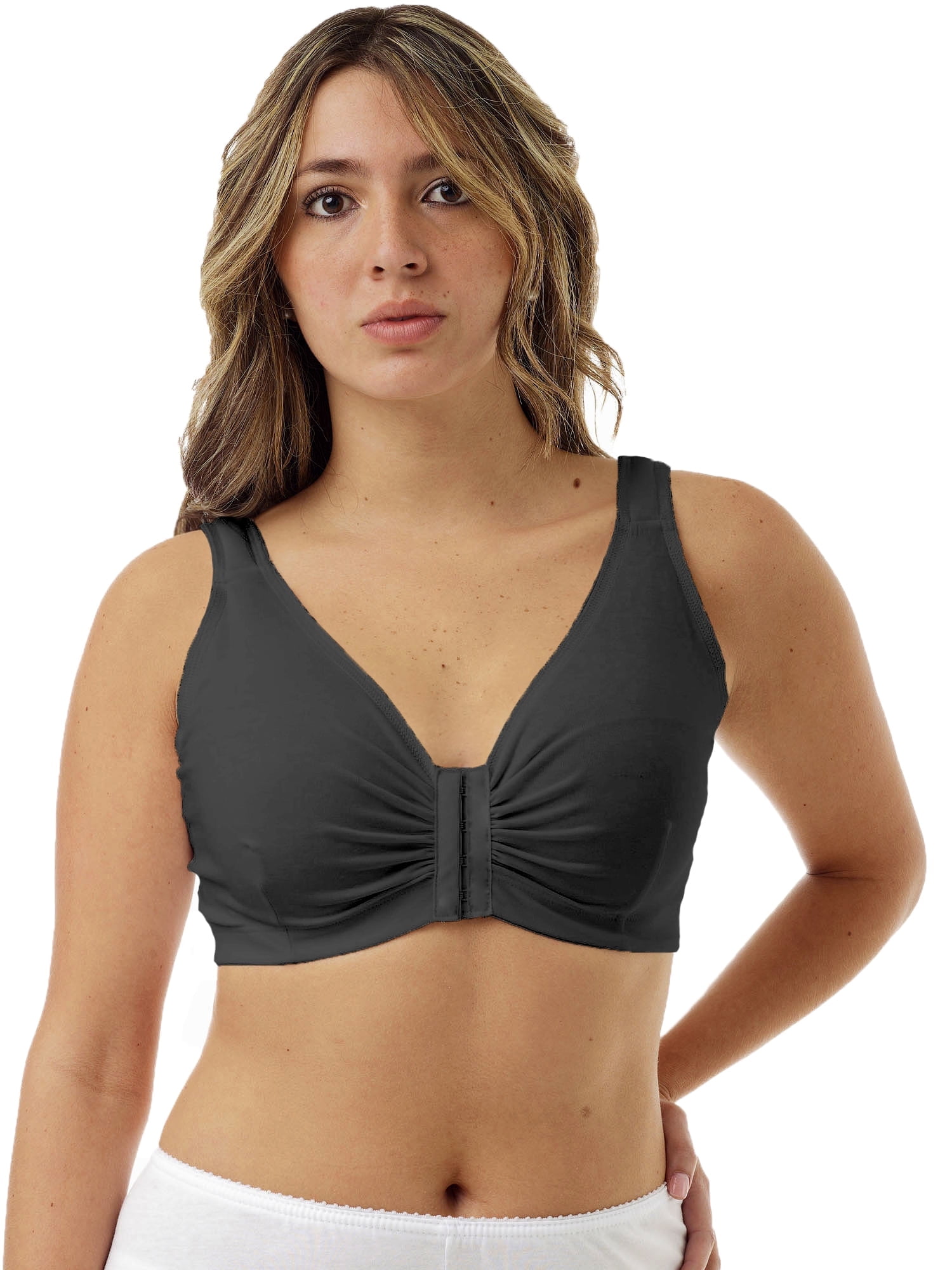 Underworks Black Double Mastectomy Bra with Molded Pad Prosthesis Inserts - Cotton Adjustable Sleep and Leisure Bra - Padded Shoulders Black 48-50 B/C/D