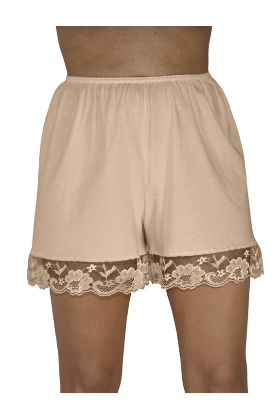 Pettipants Cotton Knit Culotte Slip Bloomers Split Skirt 4-inch Inseam Beige 3X-Large