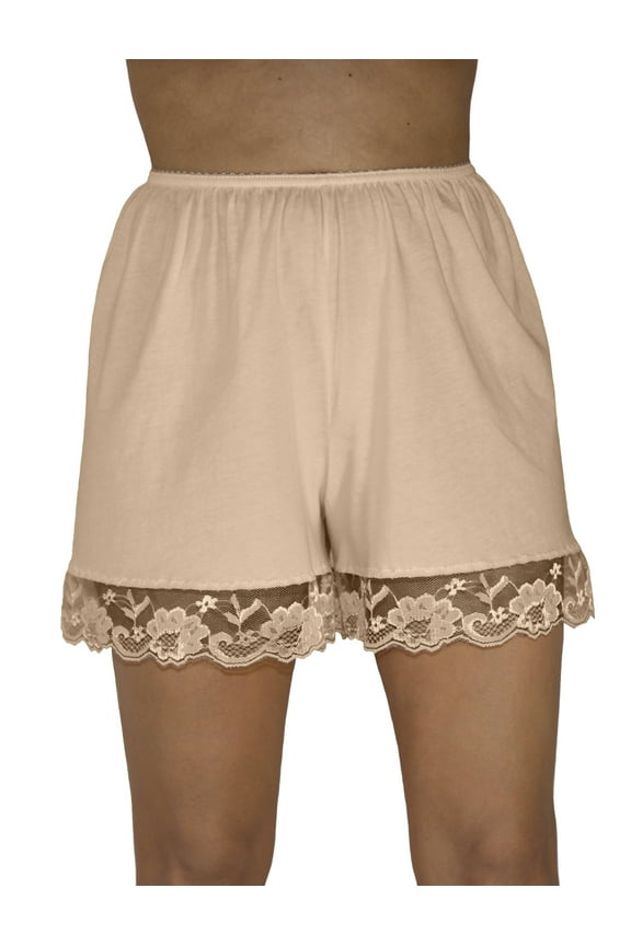 Pettipants Cotton Knit Culotte Slip Bloomers Split Skirt 4-inch Inseam Beige Medium