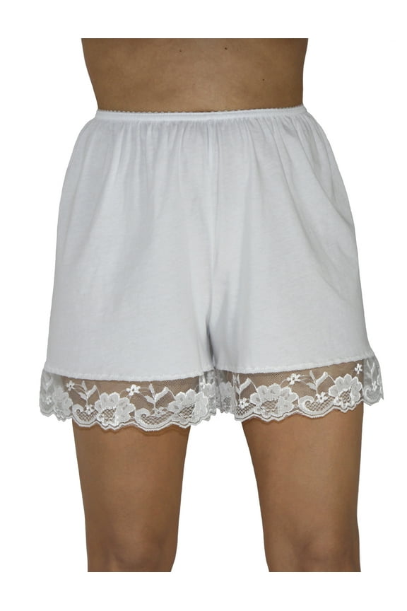 Pettipants Cotton Knit Culotte Slip Bloomers Split Skirt 4-inch Inseam White Large