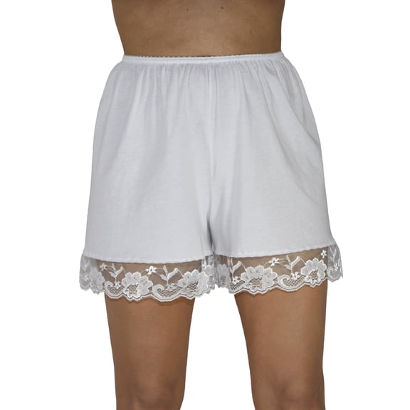 Underworks Pettipants Cotton Knit Culotte Slip Bloomers Split Skirt 4-inch Inseam White Small