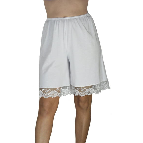 Underworks Women's Lace Shorts Cotton Knit Culotte Slip Bloomers, Breathable, Elastic, 9-Inch Inseam, Machine Washable