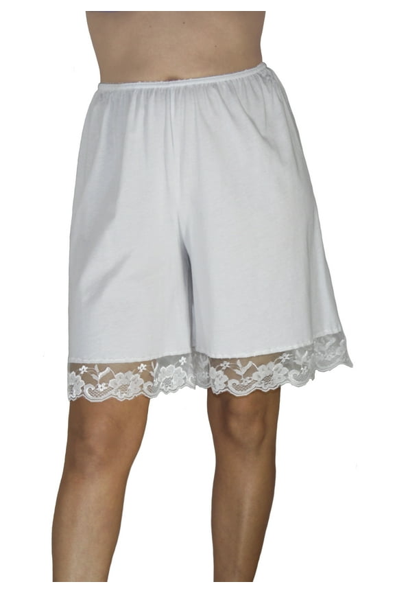 Women's Lace Shorts Cotton Knit Culotte Slip Bloomers, Breathable, Elastic, 9-Inch Inseam, Machine Washable