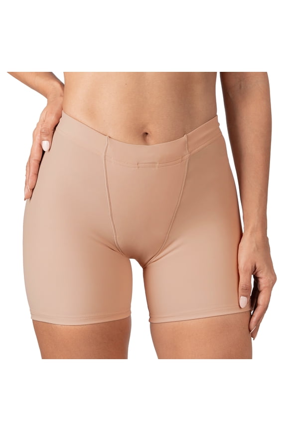 Vulvar Varicosity & Pelvic Prolapse Support Boyleg Briefs with Groin Compression Bands - Women's Relief Underwear - Beige Large