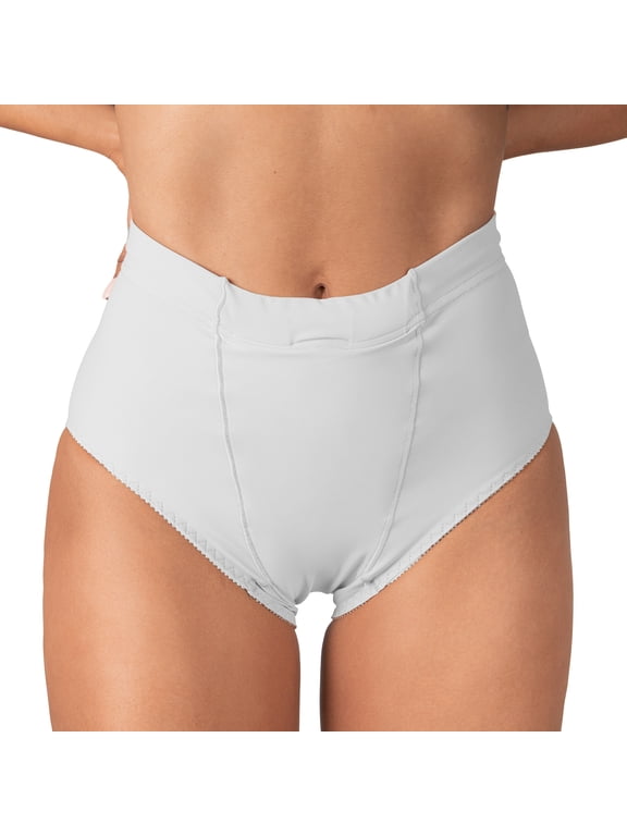 Vulvar Varicosity & Pelvic Prolapse Support Briefs with Groin Compression Bands - Women's Relief Underwear - White Large