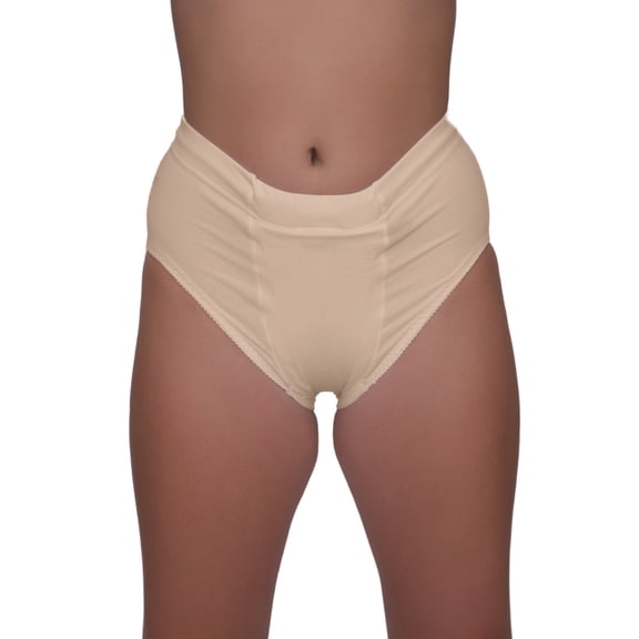 Underworks Vulvar Support Briefs with Groin Compression Bands, Beige - Medium