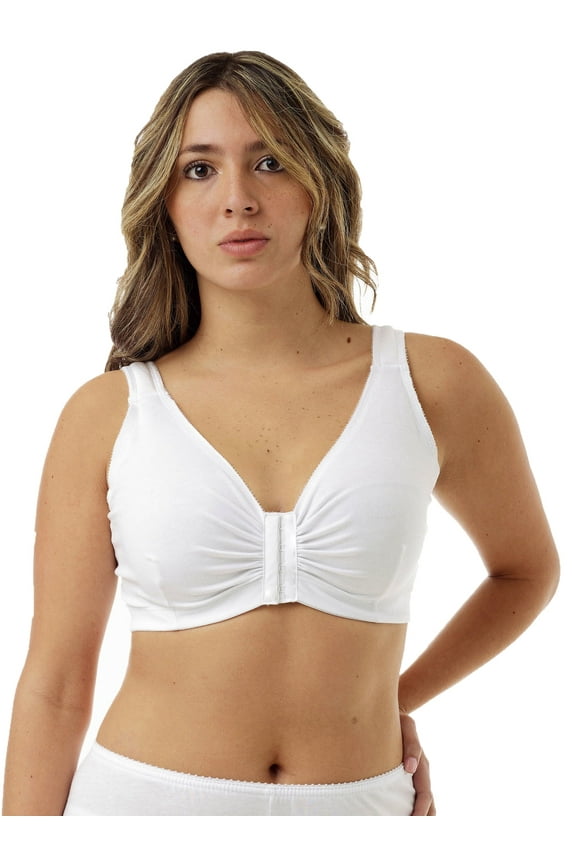 White Double Mastectomy Bra with Molded Pad Prosthesis Inserts - Cotton Adjustable Sleep and Leisure Bra - Padded Shoulders White 32-34 B/C/D
