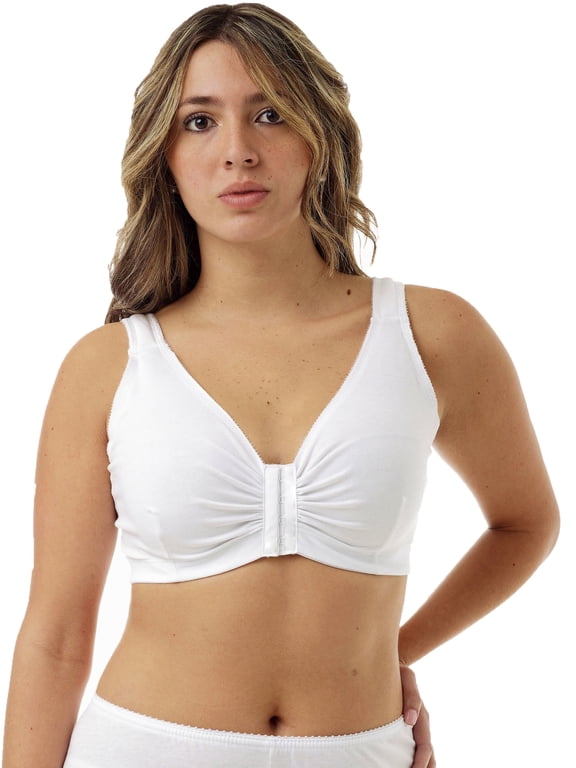 White Double Mastectomy Bra with Molded Pad Prosthesis Inserts - Cotton Adjustable Sleep and Leisure Bra - Padded Shoulders White 44-46 B/C/D