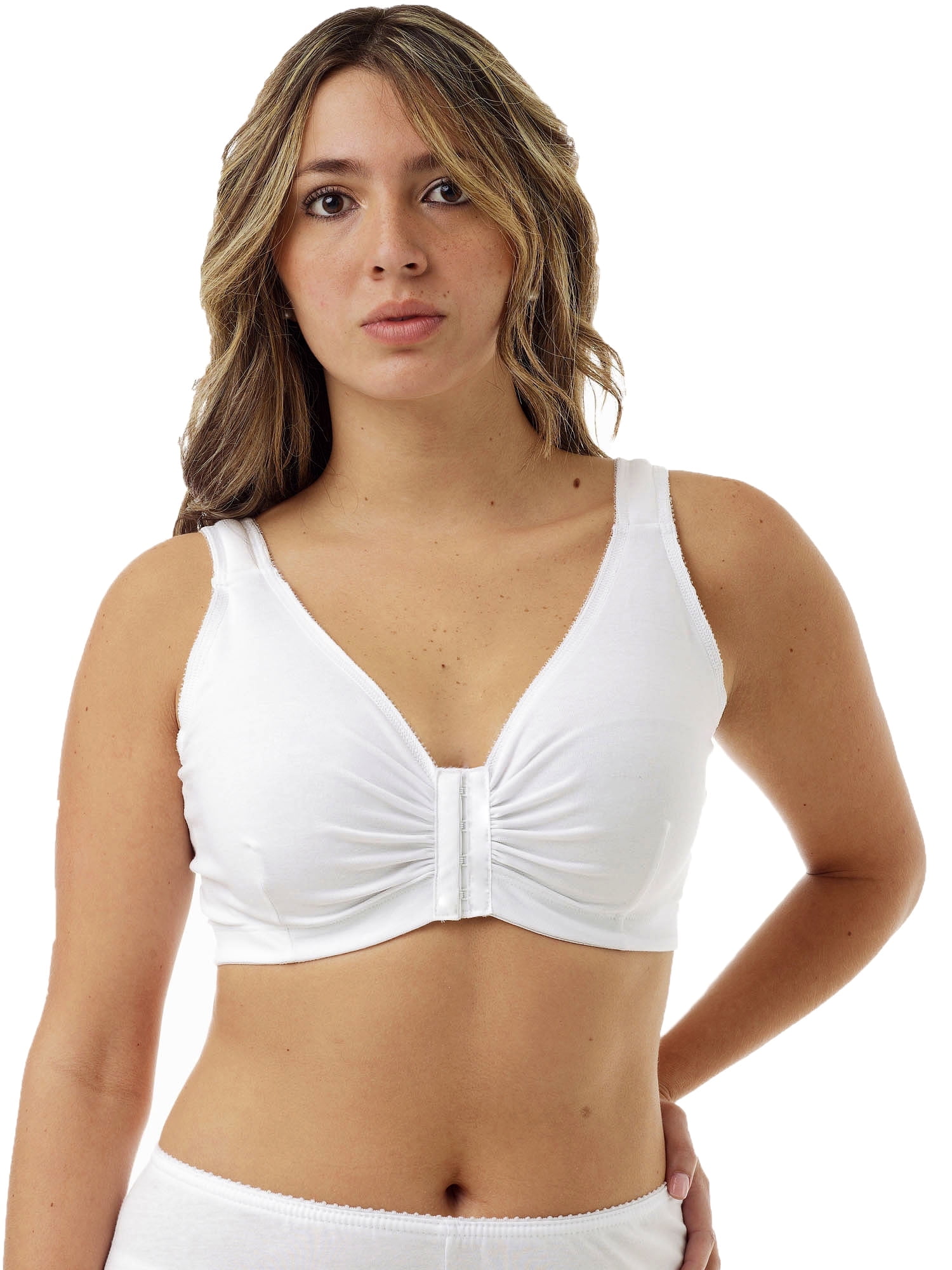 Underworks White Double Mastectomy Bra with Molded Pad Prosthesis Inserts - Cotton Adjustable Sleep and Leisure Bra - Padded Shoulders White 36-38 B/C/D