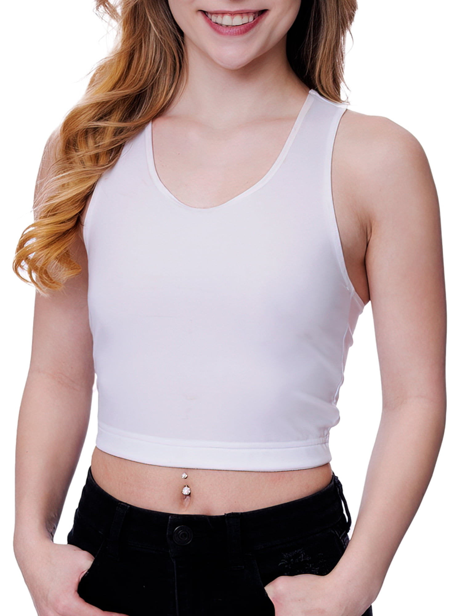 Underworks Women Firm Compression Racerback Crop Top Chest Binder and  Minimizer - White - Large 