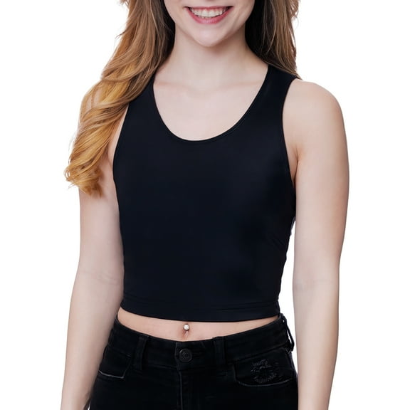 Underworks Womens Firm Compression Racerback Crop Top Chest Binder and Minimizer - Black - 3X