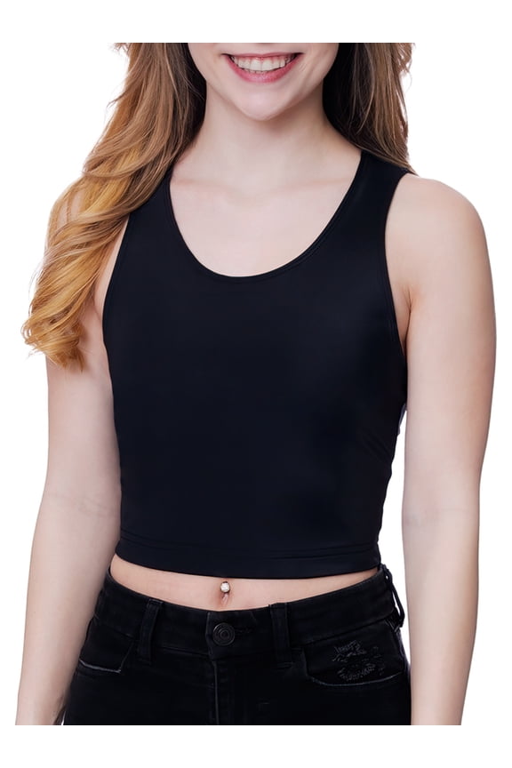 Womens Firm Compression Racerback Crop Top Chest Binder and Minimizer - Black - Medium