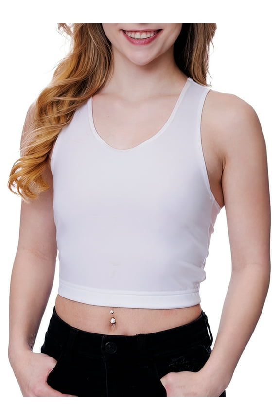 Womens Firm Compression Racerback Crop Top Chest Binder and Minimizer - White - Medium