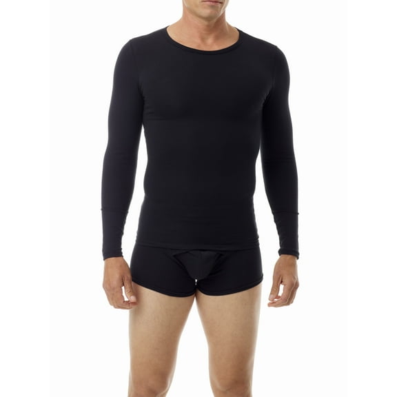 Underworks Womens Ultra Light Cotton Spandex Compression Crew Neck Top Long Sleeves - Black 3X