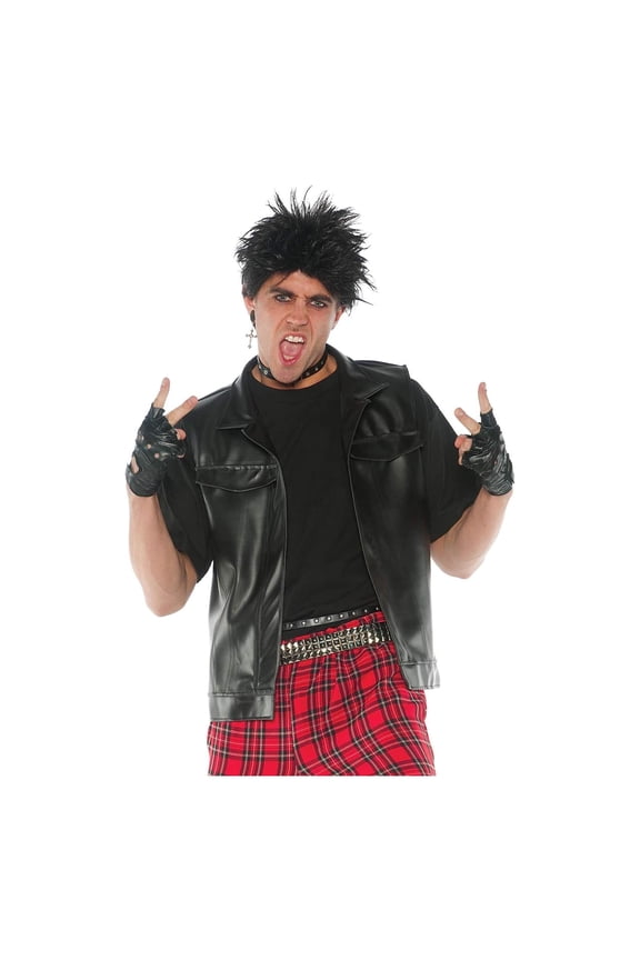 80s Rebel Rocker Faux Leather Vest Adult Costume | XXL Unisex