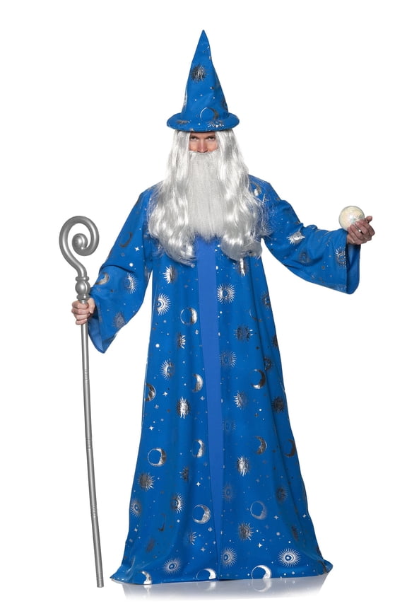 Blue Celestial Wizard Robe & Hat Adult Costume | One Size Male