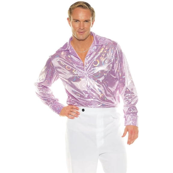 Morris Costumes Men's Disco Shirt - Purple Circles