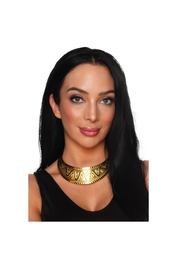 Egyptian Goddess Gold Collar Necklace, Metallic Textured Statement Choker, Cleopatra Costume Jewelry Accessory For Adults One Size