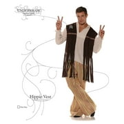 Men's 60s/70s Hippie Peace Retro Fringe Vest Costume – Brown, Size XL, New With Tags