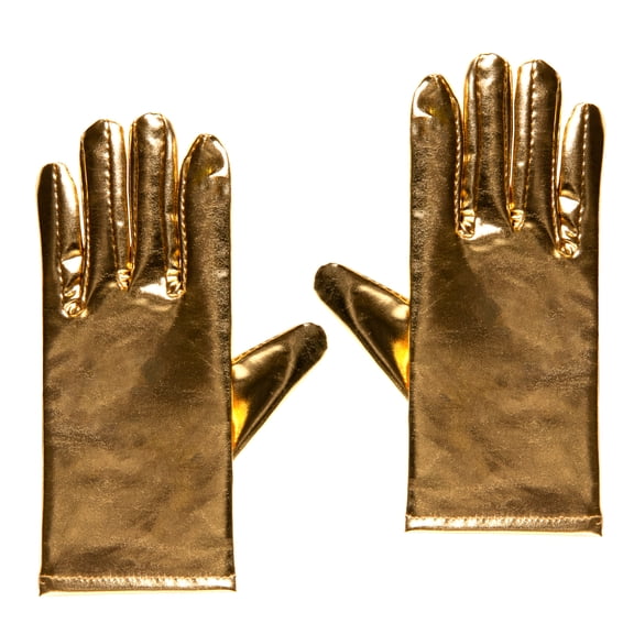 Underwraps Gold Metallic Wrist Length Gloves For Adults, Shiny Short Costume Gloves For Halloween, Cosplay, Dance, Party & Performance Wear One Size