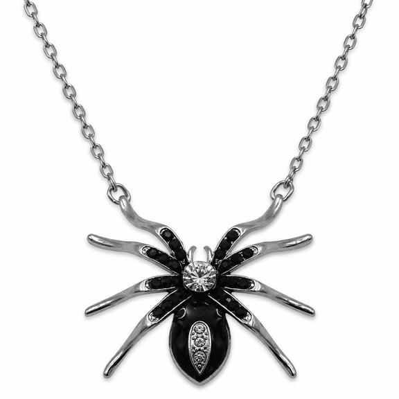 Underwraps Gothic Black Spider Pendant Necklace for Women, Rhinestone Crystal Halloween Jewelry, Adjustable Chain, Costume Accessory One Size