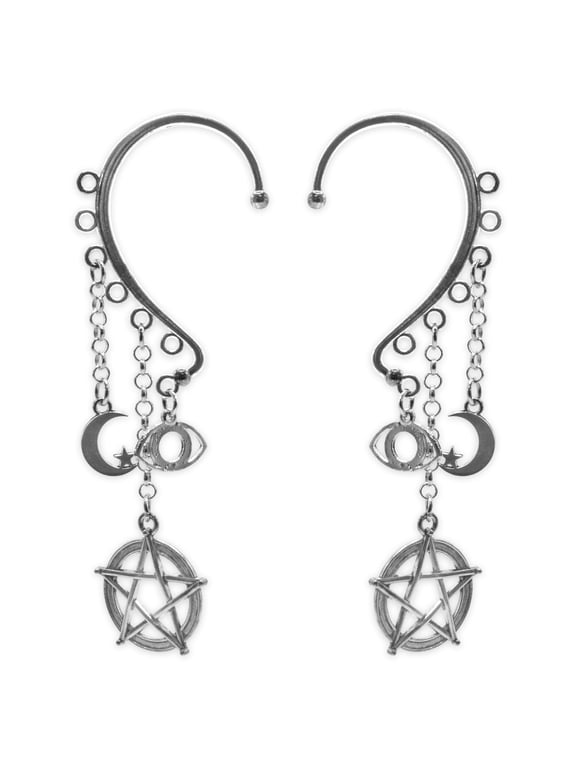 Halloween Ear Cuff, Pentagram Silver Earrings Ear Cuffs Non piercing Halloween Earrings One Size
