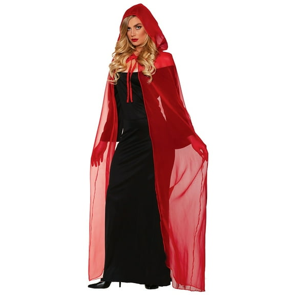 Underwraps: Hooded Chiffon Cape 50" Red Costume Cape with Hood, for Adults