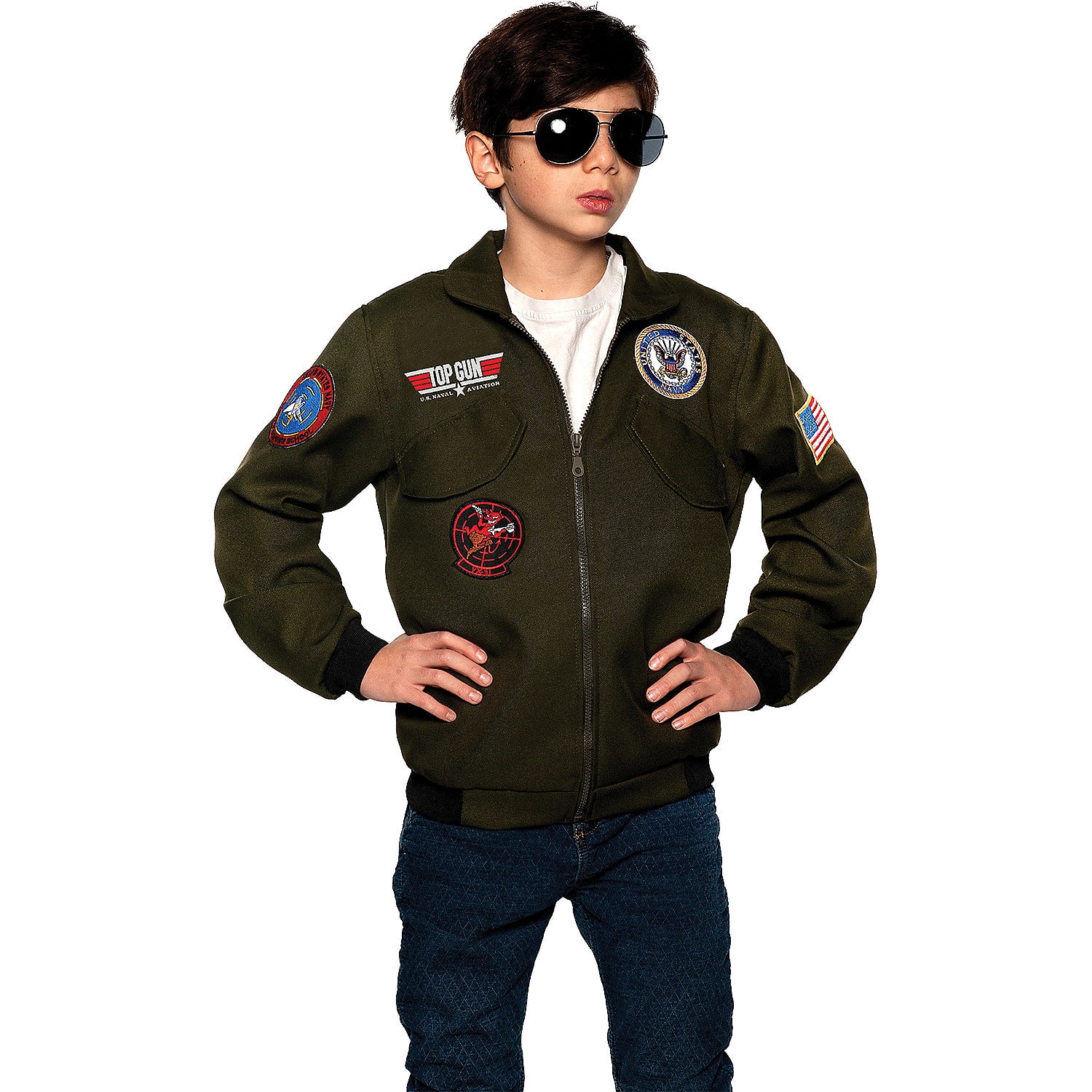 Underwraps Kids' Navy Top Gun Pilot Jacket Child Costume - Size 12