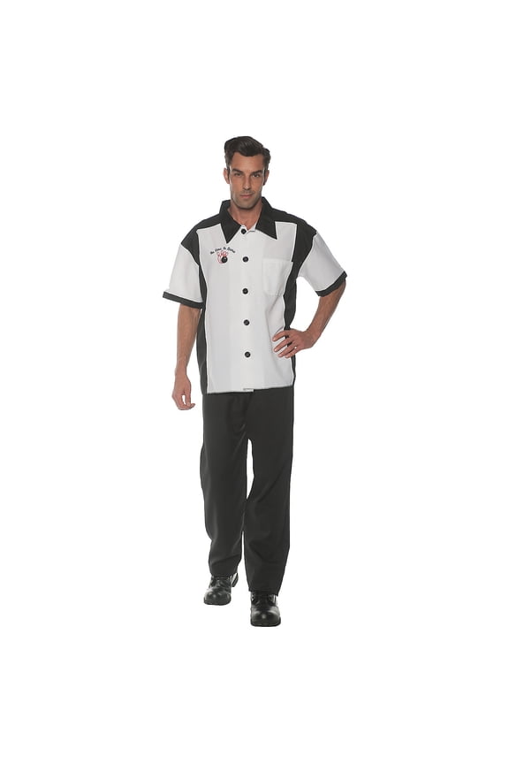 Men's Retro Bowling Costume Shirt - White - X-Large Male