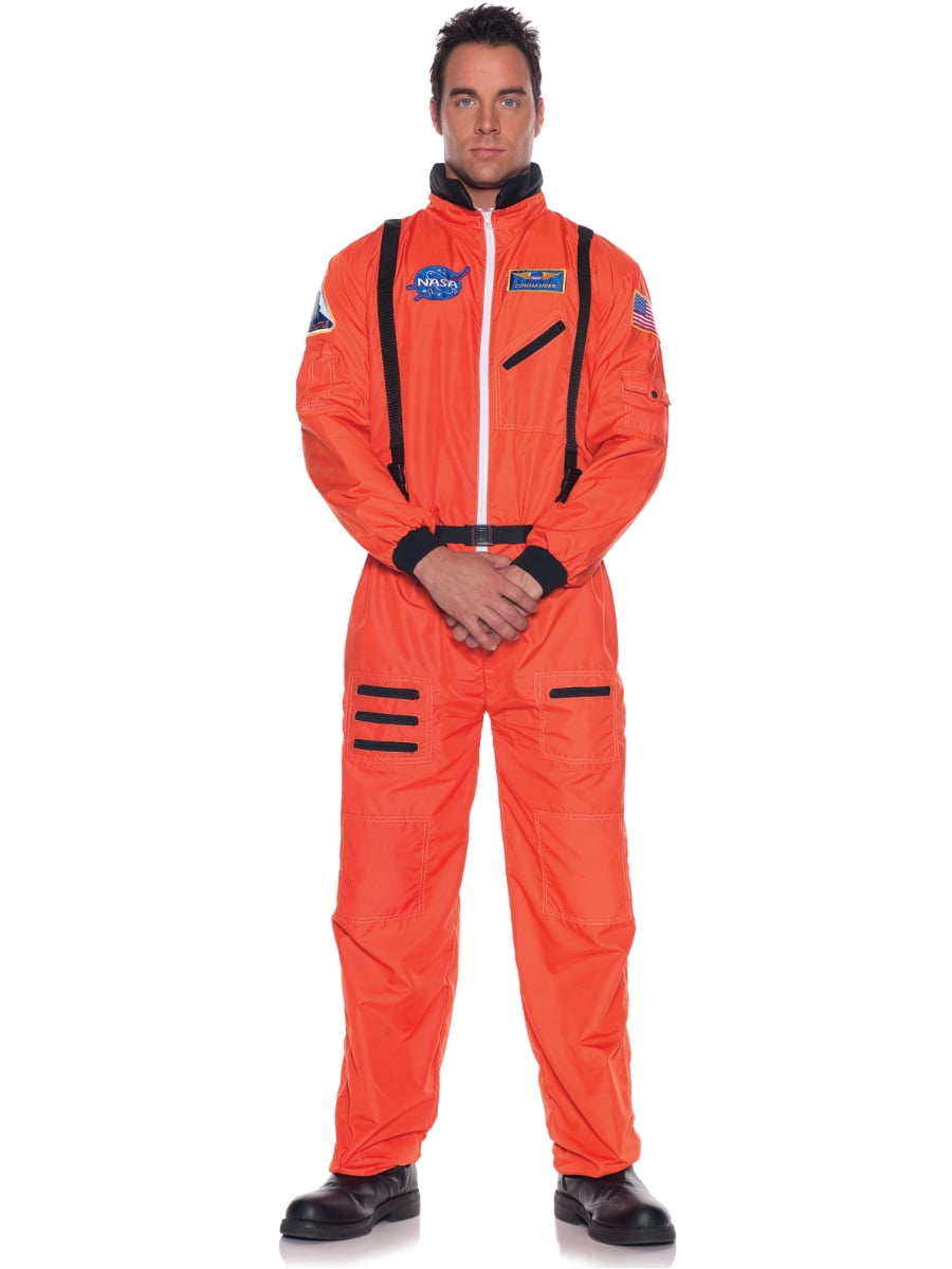 Business Standard Underwraps Orange Astronaut Costume Jumpsuit Adult Standard Male ...
