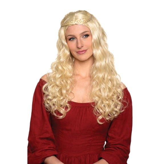 Underwraps Renaissance Wig With Braids, Long Blonde Curly Costume Hairpiece For Halloween, Faire Festival Outfits, Medieval Princess Cosplay One Size