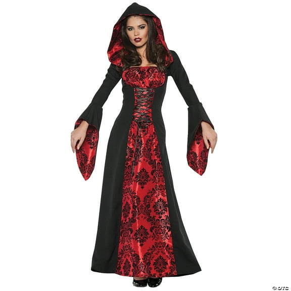 Underwraps Scarlette Mistress Fancy-Dress Costume for Women with Lace Front Hooded Dress for Adults, Medium