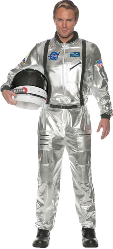 Underwraps Silver Astronaut Fancy-Dress Costume for Men with Embroidered Patches, Teen 14-16