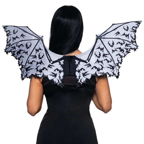 Underwraps Silver Bat Wings With Bat Print, Costume Accessory, Adjustable Halloween Wings For Adults, Adult Cosplay Dress Up, One Size One Size