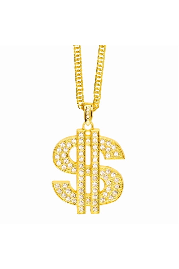 Dollar Sign Metal Necklace - 80s 90s Hip Hop Chain For Men & Women, Halloween Party Decor, Gangster Costume Jewelry, Bling Necklace