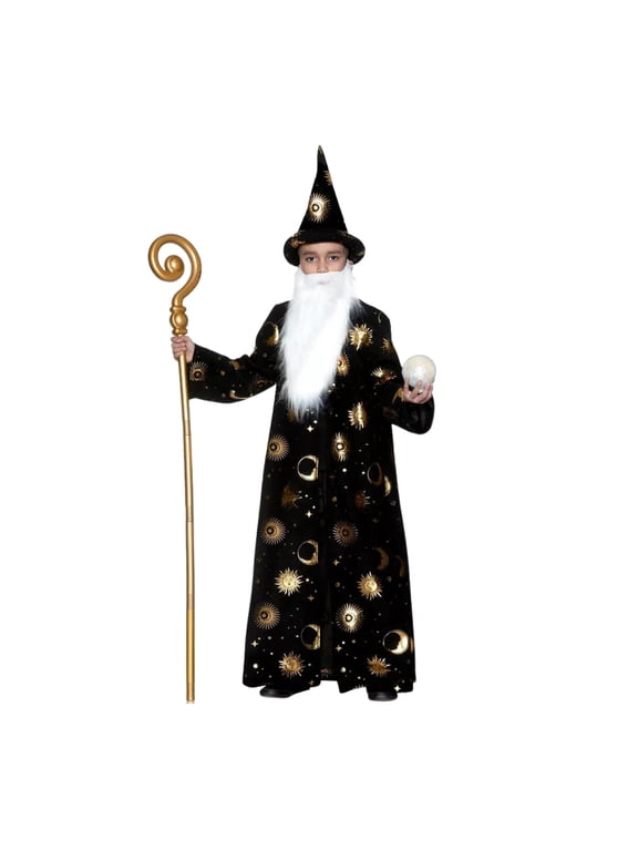 Wizard Robe Boy's Costume with Open Front Robe for 4-12 Years, Small-Medium-Large