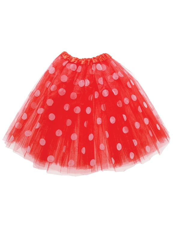 Women's 3-Layer Tutu - Halloween Costume with Red Polka Dots, Dress Up for Women, Accessories for Costume, Cosplay Event Skirt