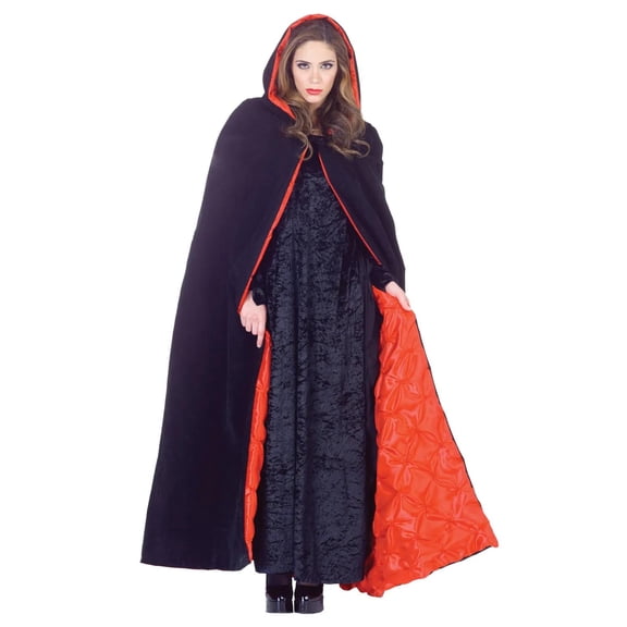 Underwraps 63" Deluxe Velvet & Satin Cape w/Embossed Lining Adult: Black & Red One Size Unisex