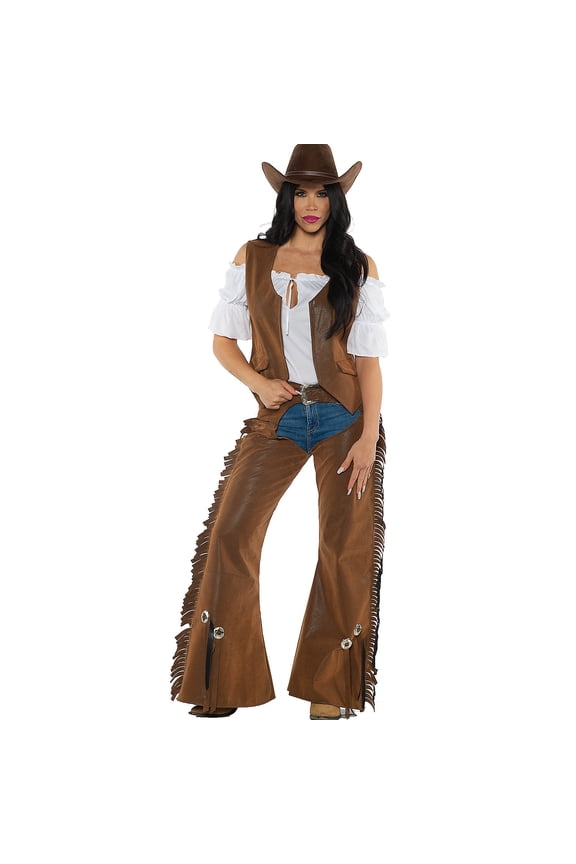 Cowgirl Adult Costume Vest & Chaps | Large Female