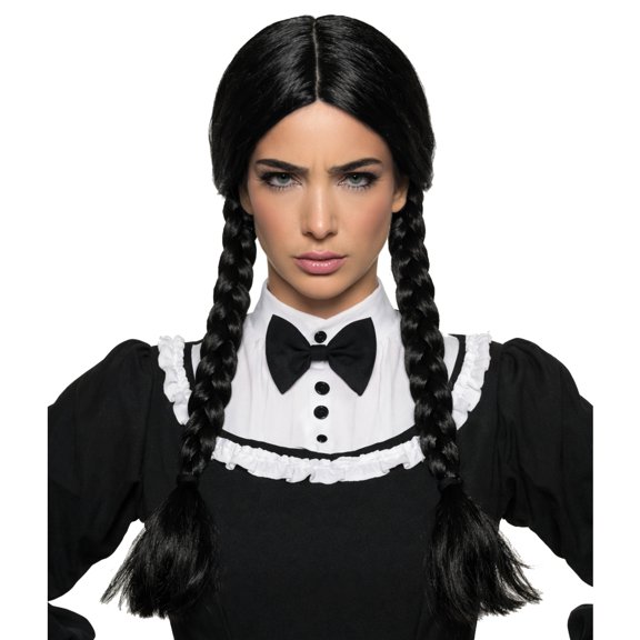 Underwraps Womens Gothic Black Braided Wig With Center Part, Long Twin Braids Costume Accessory For Halloween And Cosplay One Size
