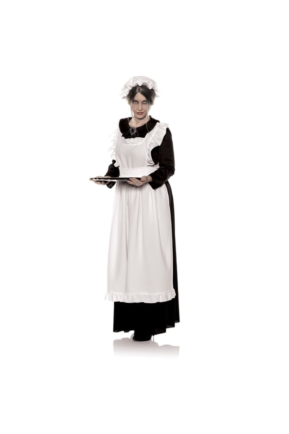 Women's Old Maid Costume - Classic Maid Dress for Dress Up, Scary Cosplay Dress for Women, With Attached Apron & Cap