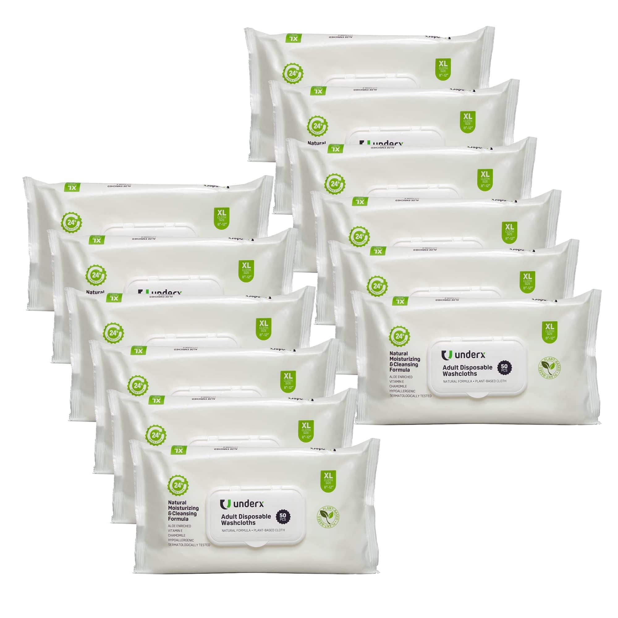 Underx Disposable Washcloths Adult Wipes for Incontinence & Cleansing, Formulated with Vitamin