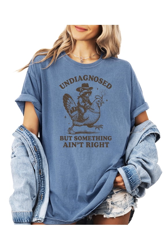 Undiagnosed But Something Ain't Right Shirt for Adults Funny Raccoon T-Shirt Blue Jean Shirt Adult X-Large