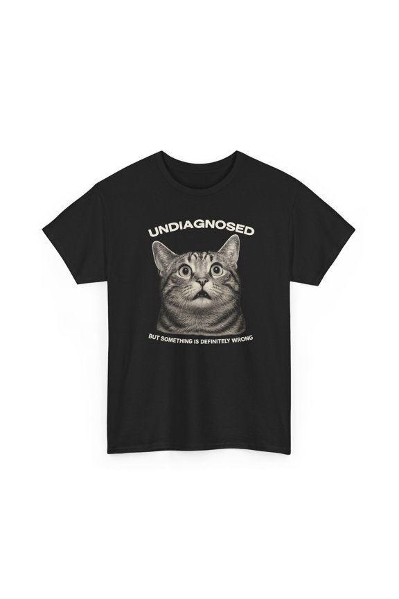 Undiagnosed Cat Motion Meme T-Shirt, Cursed Cat Tee, Funny Meme Shirt, Ironic Mental Health Shirt, Unhinged Y2K Tee
