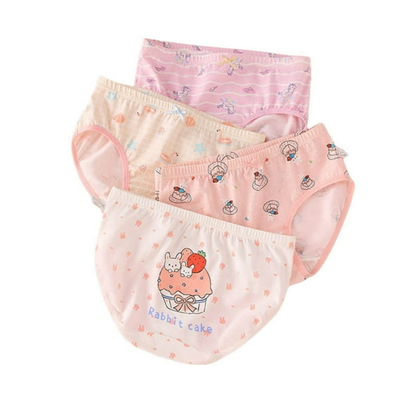 Girls Panties Size 6-8 Briefs for Boys Cute Cartoon Print Cotton Underwear Trunks 4 PCS Soft and Comfortable Toddler Kids Underpants Z01-Light Pink 4-5 Years