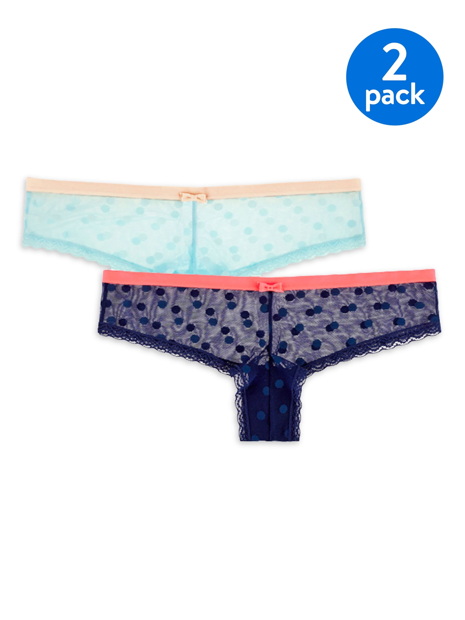 Undies.com Women's Dot Mesh Lace Cheeky Panties, 2 Pack 
